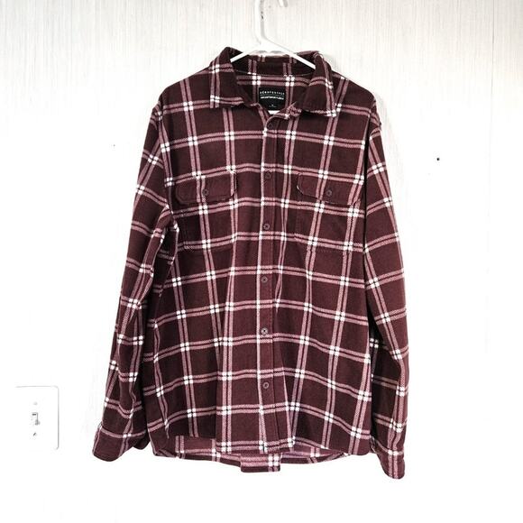 Aeropastale Men Button Front Shirt Long Sleeve Plaid Microfleece -XL -Wine -EUC - Picture 2 of 8